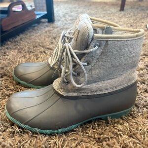 Sperry Top-Sider Boot Womens 9.5 Gray Waterproof Rubber Boot Rain Teal Blue